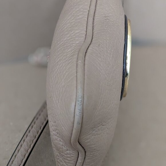 Michael Kors Fulton Leather Wristlet Mini Clutch BIG MK Shiny GOLD LOGO Brown - Picture 6 of 10